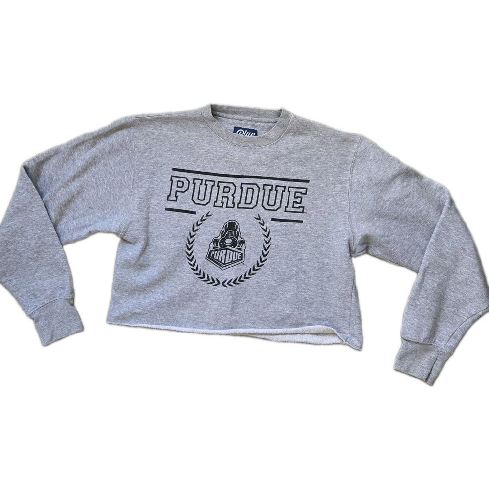 Blue 84 Purdue Boilermakers Cropped Sweatshirt Gray Graphic Crewneck Womens S